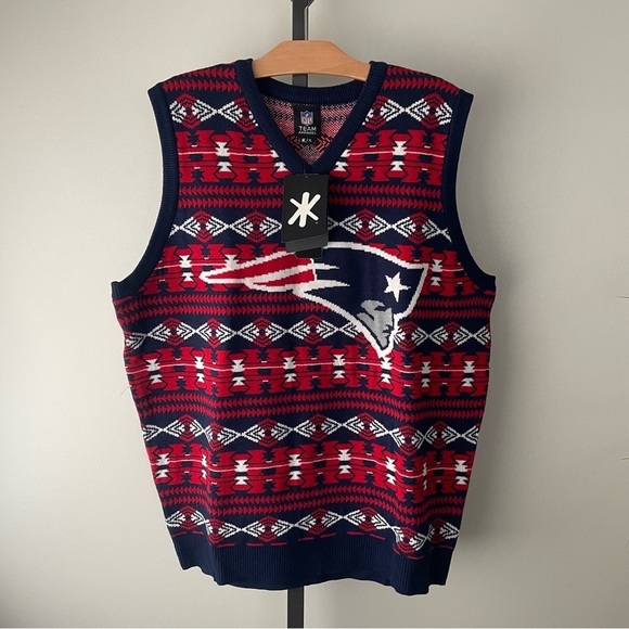 Nfl Team Other - NFL New England Patriots Knit Sweater Vest Sports Football Mens XL NWT